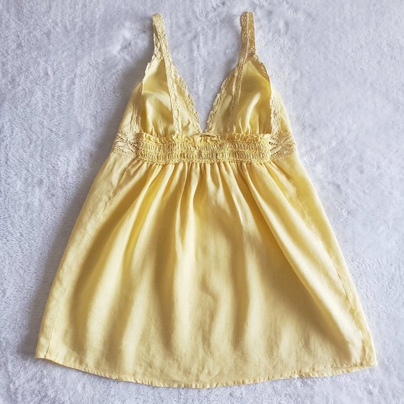 ACROBAT Crochet Empire V Neck Sleeveless Tunic Yellow Top SZ S - Picture 5 of 14